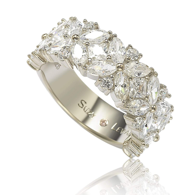 Suzy Levian Sterling Silver Multi-cut Cubic Zirconia Floral 3/4 Eternity Ring In White