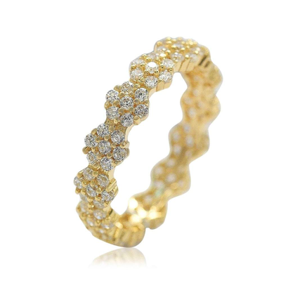 Suzy Levian Golden Sterling Silver Cubic Zirconia Floral Eternity Band In White