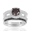 Suzy Levian Sterling Silver Brown Chocolate And White Cubic Zirconia 2-piece Engagement Ring