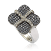 Suzy Levian Sterling Silver Blue Sapphire, Lab Grown White Sapphire & Diamond Wrapped Cushion Ring In Blue