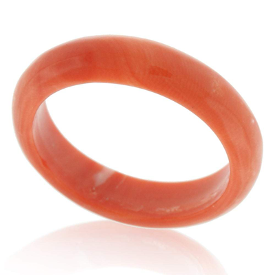 Suzy Levian Italian Hand Carved 6.3ct Natural Coral Gem Eternity Band Ring In Orange