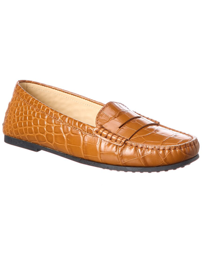 Tod's Tods Gommino Croc-embossed Leather Loafer In Brown