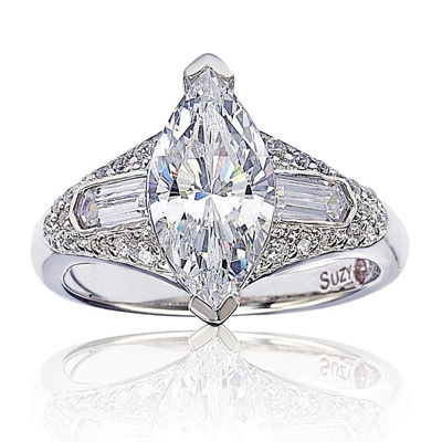 Suzy Levian Sterling Silver Marquise Cubic Zirconia Engagement Ring In White