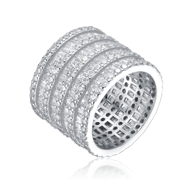 Genevive Sterling Silver Rhodium-plated With Diamond Cubic Zirconia 5-row Stacked Column Gl