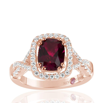 Suzy Levian Rose Sterling Silver Created Ruby And White Cubic Zirconia Engagement Ring In Red
