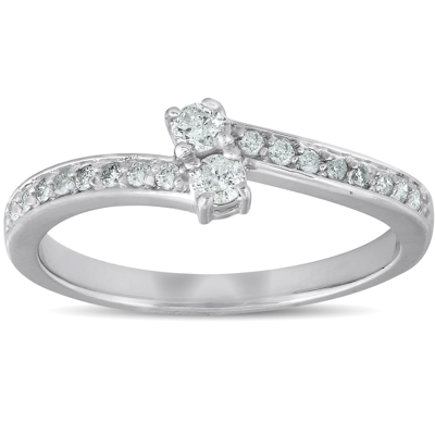 Pompeii3 1/4 Ct Two Stone Diamond Engagement Forever Us Ring White Gold Anniversary Band In Silver
