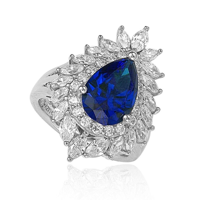 Suzy Levian 18k Gold And Sterling Silver Created Blue Sapphire Diana Ring