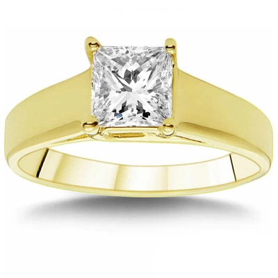 Pompeii3 1 Ct Princess Cut Diamond Solitaire Engagement Ring 14k Yellow Gold In Silver
