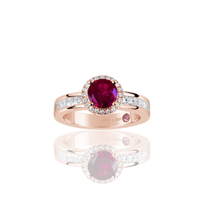 Suzy Levian Rose Sterling Silver Created Ruby Round Cut Engagement Ring In Red