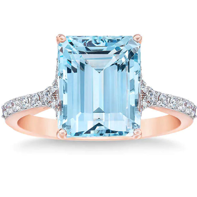 Pompeii3 Aquamarine (11x9mm) & Diamond 14k Rose Gold Ring In Blue