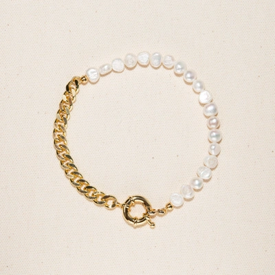 Joey Baby Lauren Pearl Chain Bracelet In Pearl And Gold