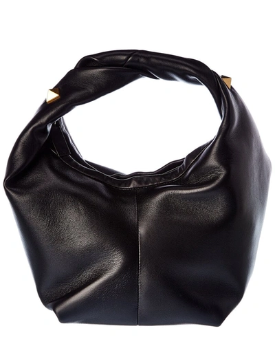 Valentino Garavani Roman Stud Small Leather Hobo Bag In Black