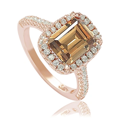 Suzy Levian Bridal Brown Cubic Zirconia With Halo Rose Sterling Silver Ring