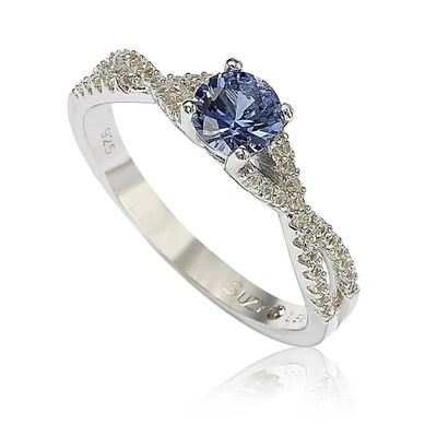 Suzy Levian Sterling Silver Sapphire (0.70cttw)& Diamond Accent Crossover Twist Ring In Blue