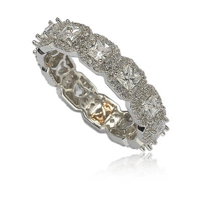 Suzy Levian Sterling Silver Cubic Zirconia White Princess Cut Eternity Band