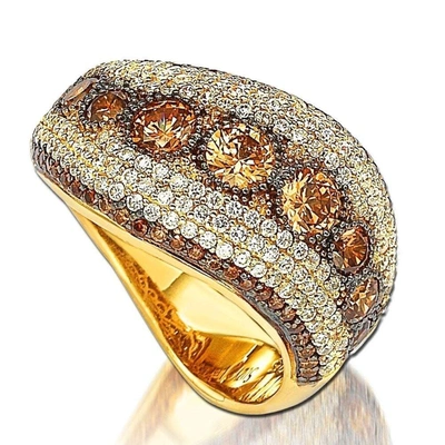 Suzy Levian Golden Sterling Silver Chocolate Cubic Zirconia Ring In Brown