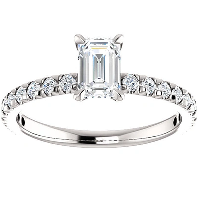 Pompeii3 1 1/2 Ct Emerald Cut Diamond Engagement Ring 14k White Gold In Silver