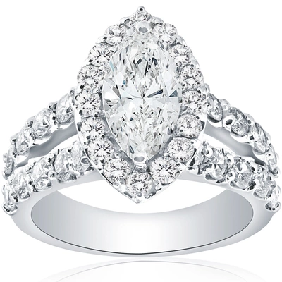 Pompeii3 2 1/2ct Marquise Diamond Halo Split Shank Engagement Ring 14k White Gold In Silver