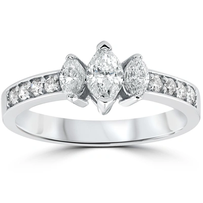Pompeii3 1ct 3-stone Marquise Diamond Engagement Ring 14k White Gold In Silver