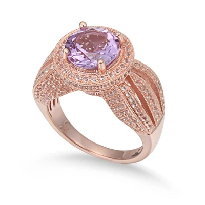 Suzy Levian Sterling Silver 4.37 Tcw Purple Amethyst Ring In Pink