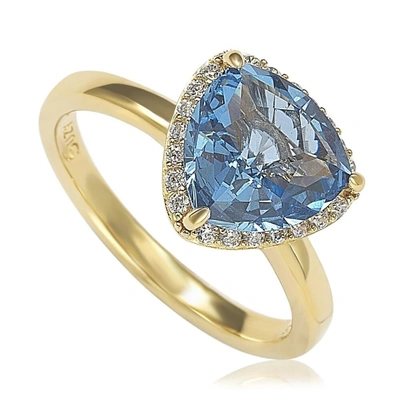 Suzy Levian Gold Plated Sterling Silver Aqua Cubic Zirconia Trillion-cut Ring In Blue