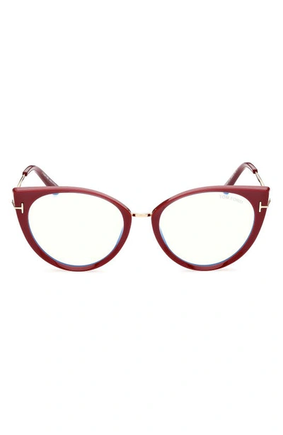 Tom Ford Blue Light Blocking Acetate Cat-eye Glasses In Shiny Havana And