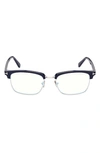 Tom Ford 54mm Browline Blue Light Blocking Glasses In Shiny Blue