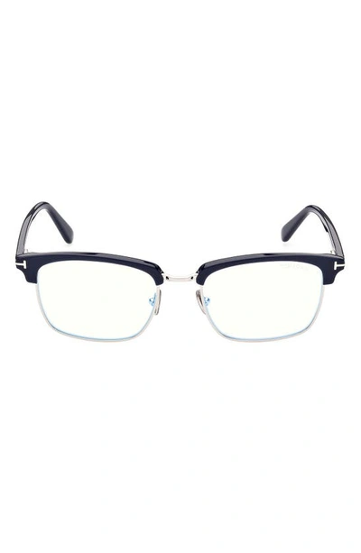 Tom Ford 54mm Browline Blue Light Blocking Glasses In Shiny Blue