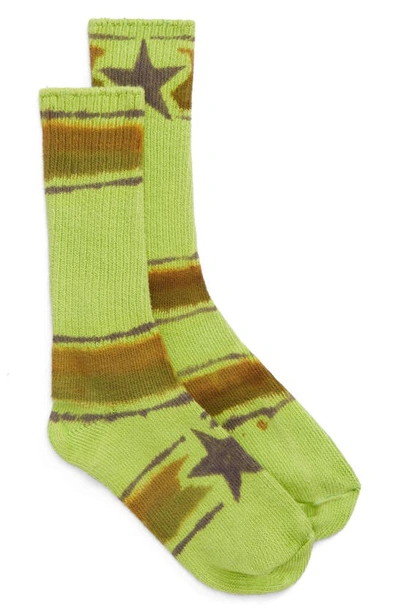 Collina Strada Print Organic Cotton Blend Crew Socks In Lime Star Stripe