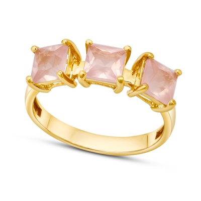 Paige Novick 14k Yellow Gold 3 Stone Square Cut 5mm Gemstone Ring In Pink