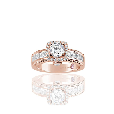 Suzy Levian Rose Plated Sterling Silver White Cubic Zirconia French Channel Set Engagement Ring In Pink