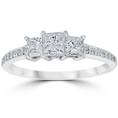 Pompeii3 3/4 Cttw Princess Cut 3 Stone Diamond Engagement Ring 14k White Gold In Silver