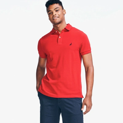 Nautica Mens Slim Fit Deck  Polo In Red