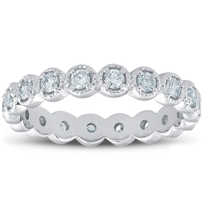 Pompeii3 3/4ct Staclable Diamond Wedding Vintage Eternity Ring 14k White Gold In Silver