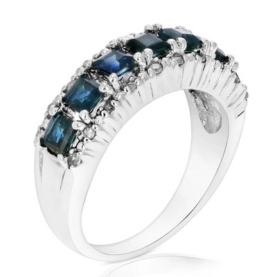 Vir Jewels 0.70 Cttw Blue Sapphire And Diamond Ring .925 Sterling Silver Rhodium Princess