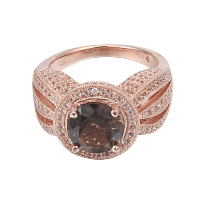 Suzy Levian Sterling Silver 4.37 Cttw Smoky Quartz Ring In Brown