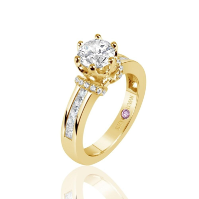 Suzy Levian Golden Sterling Silver Cubic Zirconia Round Cut Engagement Ring In Yellow