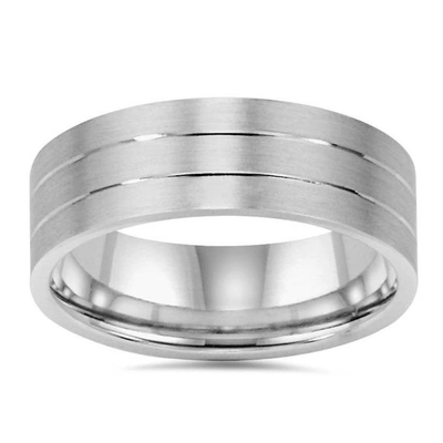 Pompeii3 7mm Brushed Flat Wedding Band 14k White Gold In Silver