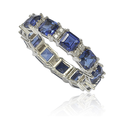 Suzy Levian Sterling Silver Sapphire And Diamond Accent Eternity Band In Blue