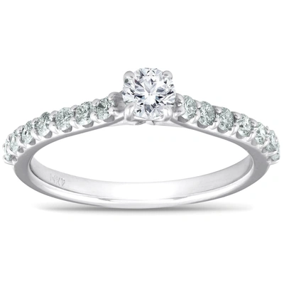 Pompeii3 3/4 Ct Tdw Diamond Side Stone Engagement Ring 14k White Gold In Silver