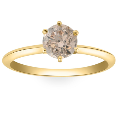 Pompeii3 .92ct Certified Fancy Light Brown Round Natural Diamond Engagement Ring 14k Gold In Yellow