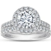 Pompeii3 3 Ct Diamond Halo Engagement Ring Matching Wedding Band Set 14k White Gold In Silver