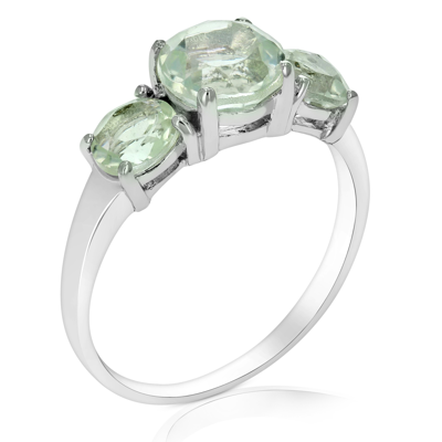 Vir Jewels 2.20 Cttw 3 Stone Green Amethyst Ring .925 Sterling Silver With Rhodium Round