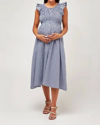 Nom Maternity Harper Smocked During + After Dress In Navy Gingham In Grey