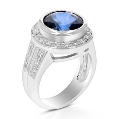 Vir Jewels 2 Cttw Created Blue Sapphire Ring In Brass With Rhodium Plating Round 10 Mm In Grey