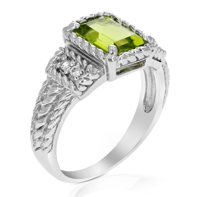 Vir Jewels 1.10 Cttw Emerald Peridot Ring .925 Sterling Silver With Rhodium Plating 8x6 Mm In Green