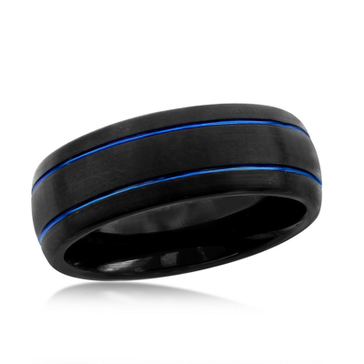 Blackjack Black And Blue Double Stripe Tungsten Ring