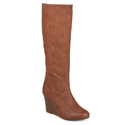 Journee Collection Women's Langly Wide Calf Wedge Boots In Brown
