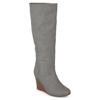 Journee Collection Women's Langly Wide Calf Knee High Wedge Boots In Grey