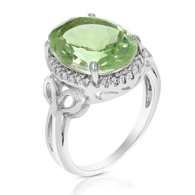 Vir Jewels 5.50 Cttw Green Amethyst Ring Oval Shape Rhodium Plated Over Brass 16x12 Mm